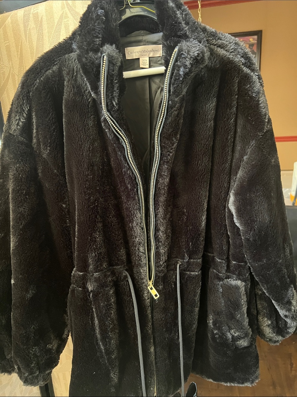 Carlos Santana Black Faux Fur Teddy Jacket with Zip Front